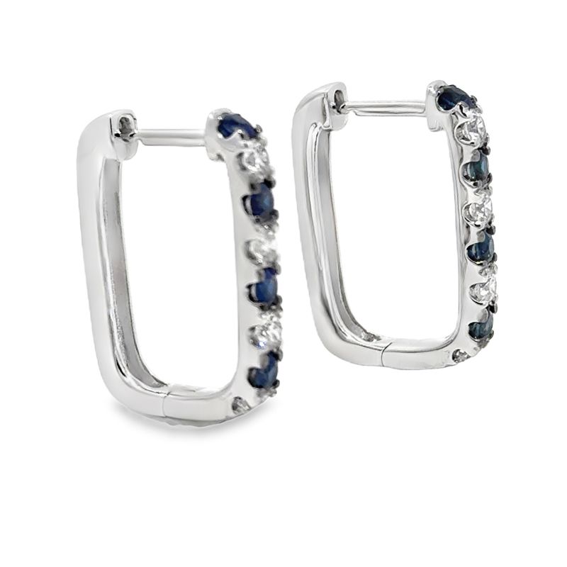 14kt WG 0.54ctw Diamond & 0.66ctw Sapphire Hoop Earrings