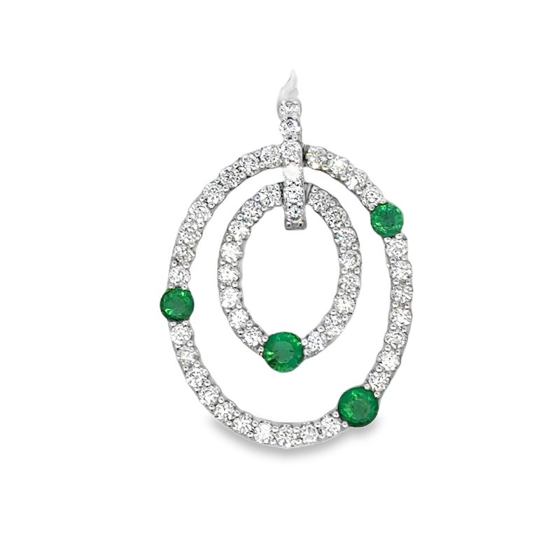 14k WG 0.939ctw Diamonds & 0.450ctw Emerald Pendant