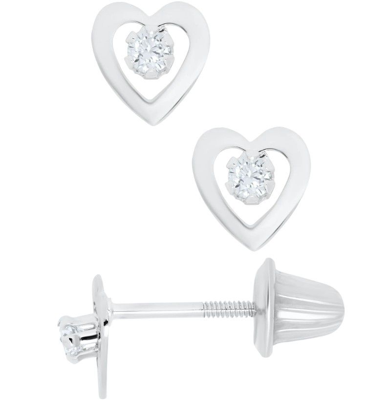 .925 Child's Heart and Cubic Zirconia Earrings