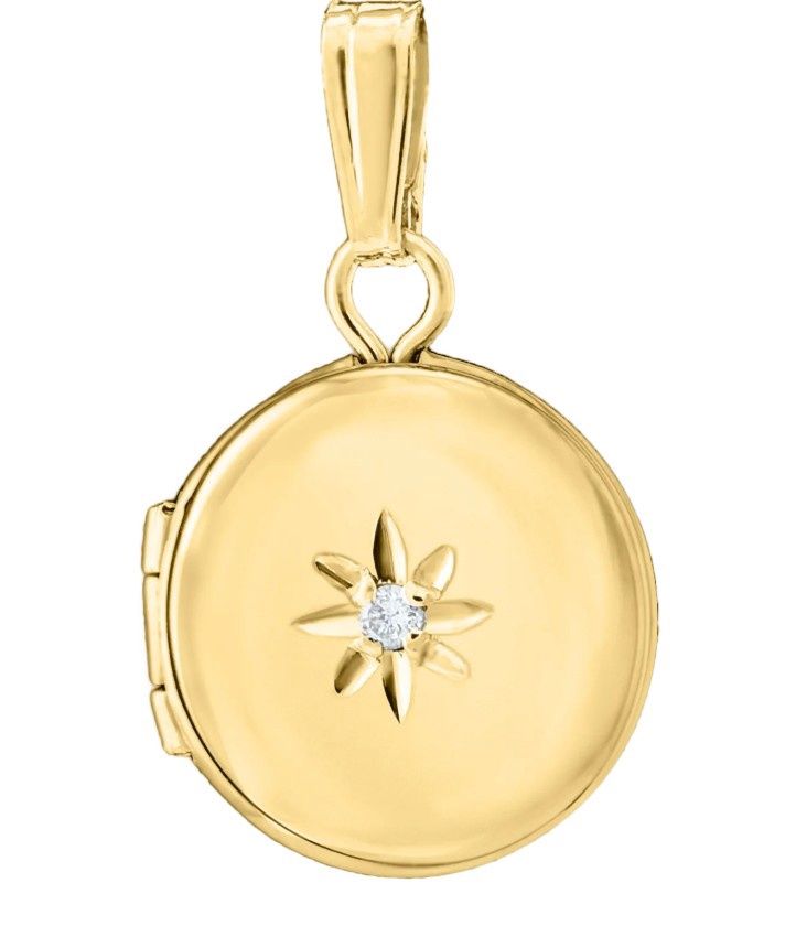 Child's 14k YG Round Locket with Diamond Accent 13"