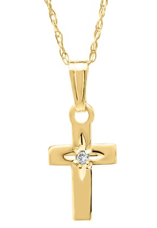 14k YG Childs Cross Necklace with Diamond Accent 13 14k YG Childs Cross Necklace with Diamond Accent 13"