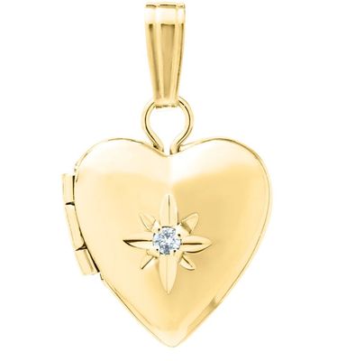Childs Gold Filled Heart Locket Necklace with Diamond Accent