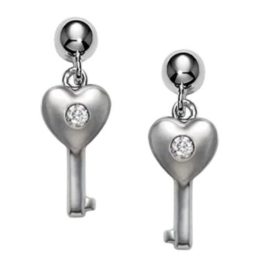 .925 Children's Diamond Key Dangle Earrings