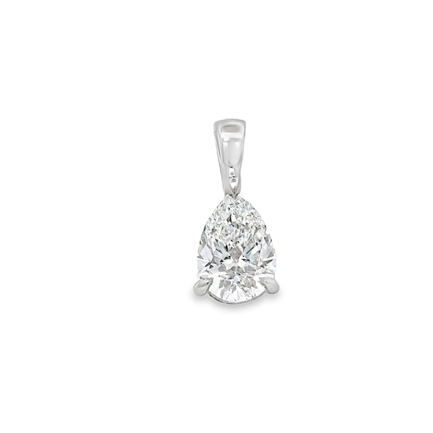 14k WG 2.00ct Pear Lab Diamond Solitaire Pendant