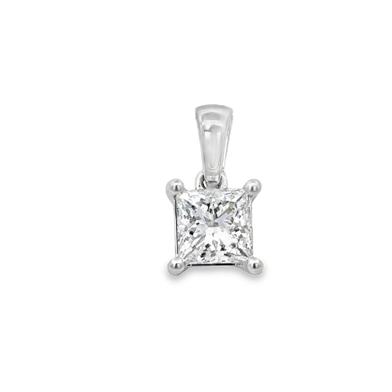 14k WG 2.04ct Princess Lab Diamond Solitaire Pendant