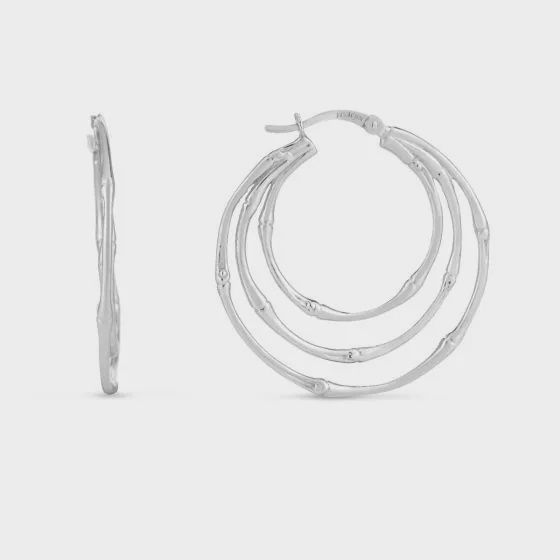 Silver Multi Row Bamboo Hoop Earrings Silver Multi Row Bamboo Hoop Earrings