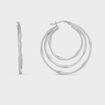 Silver Multi Row Bamboo Hoop Earrings