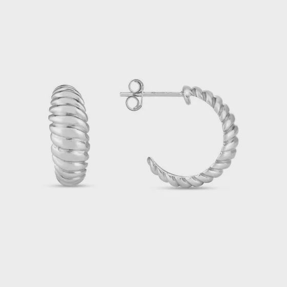 Silver Small Ribbed Hoop Earrings