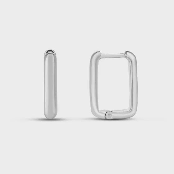 Silver Rectangular Snap Hoop Earrings