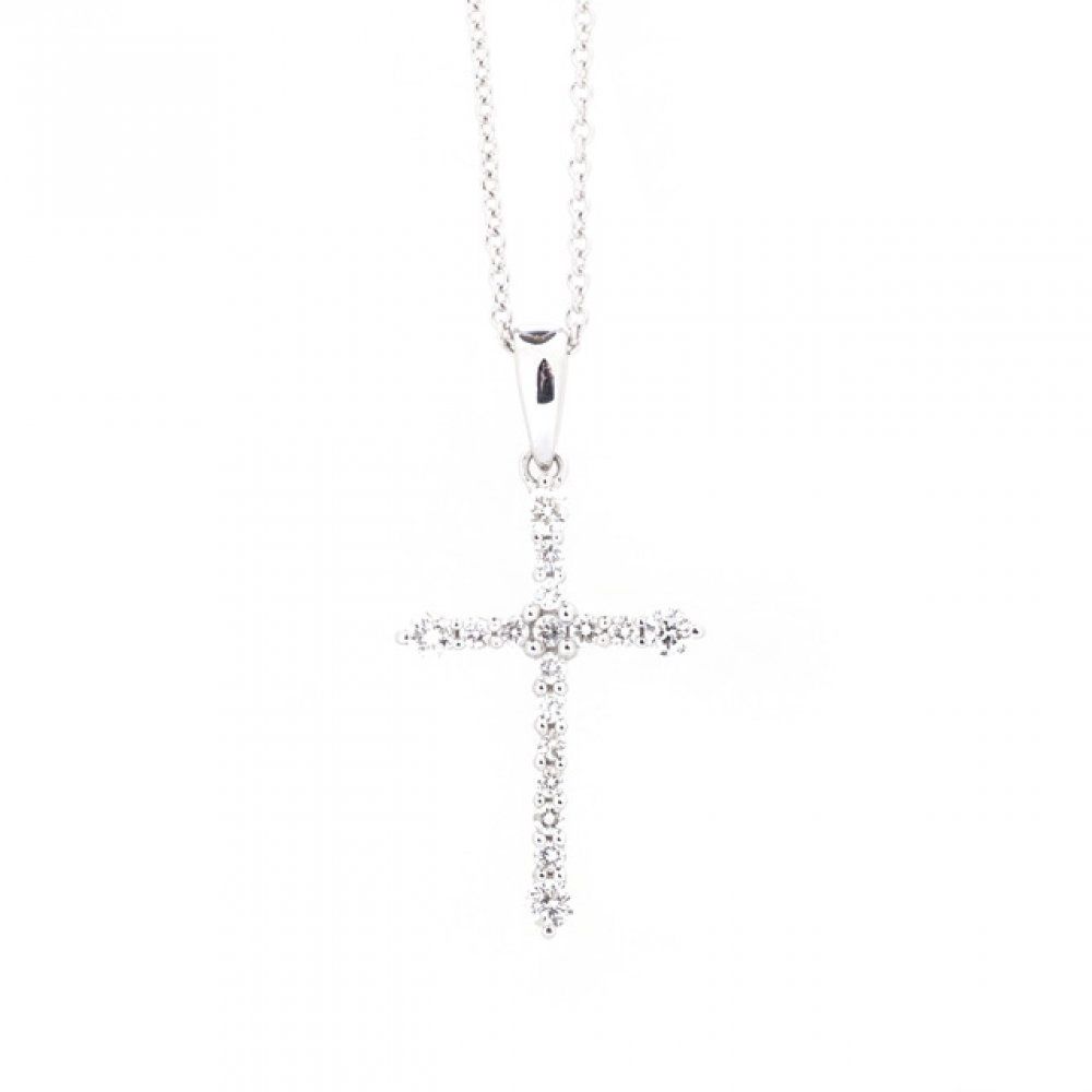 14k WG 0.50ctw Diamond Cross Necklace 18"
