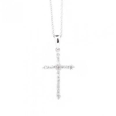 14k WG 0.50ctw Diamond Cross Necklace 18"
