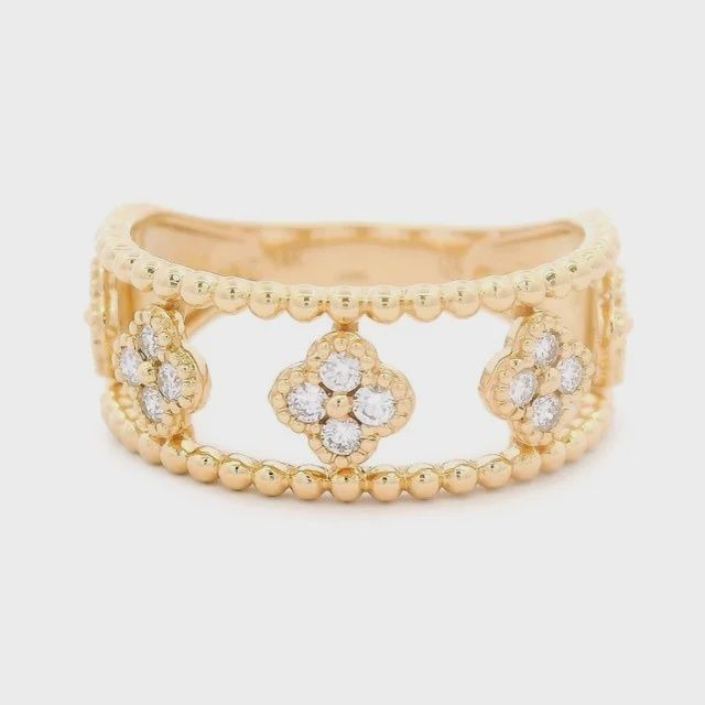 14k YG 0.26ctw Diamond Beaded Clover Ring 14k YG 0.26ctw Diamond Beaded Clover Ring