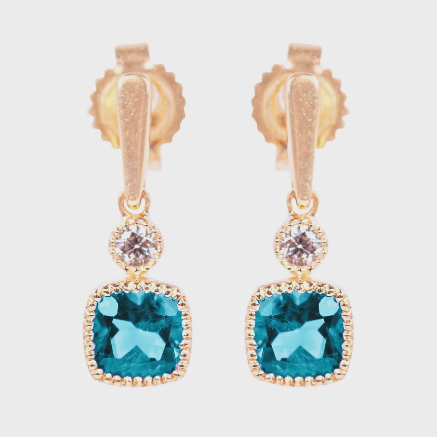 14k YG 0.59ct Blue Topaz & 0.03ctw Diamond Earrings