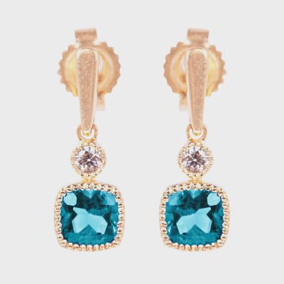 14k YG 0.59ct Blue Topaz & 0.03ctw Diamond Earrings