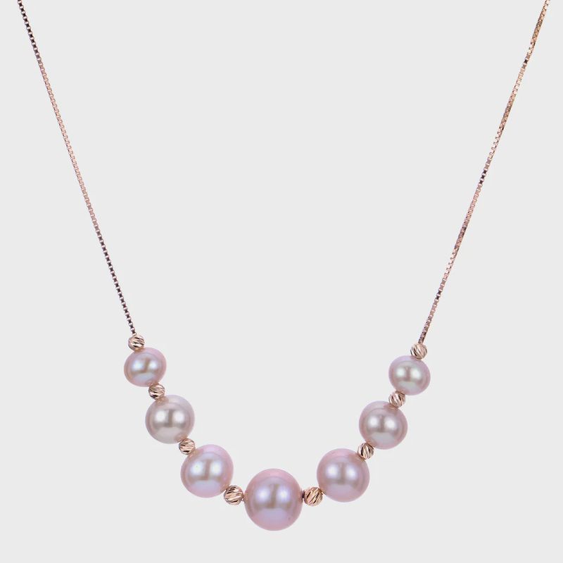 14k RG 5-8mm Pink Freshwater Pearl Necklace