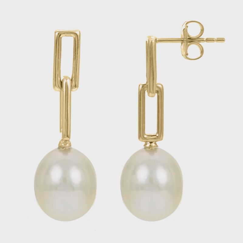 14k YG Freshwater Pearl Paperclip Earrings