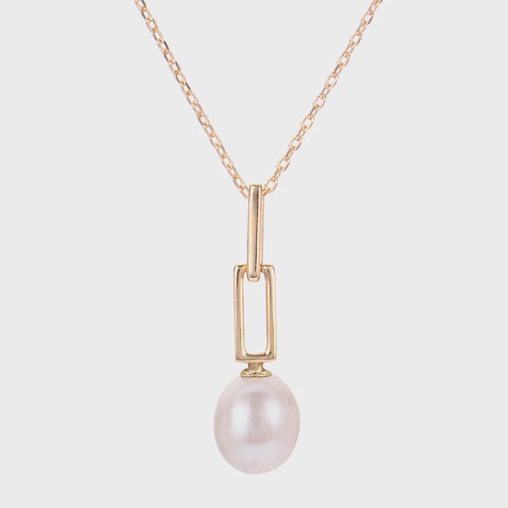 14k YG Freshwater Pearl Paperclip Pendant Necklace
