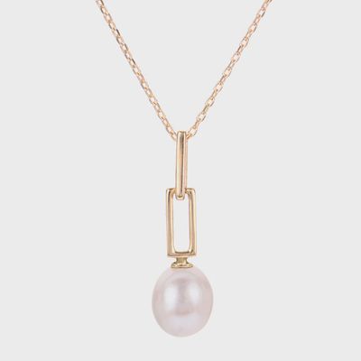 14k YG Freshwater Pearl Paperclip Pendant Necklace