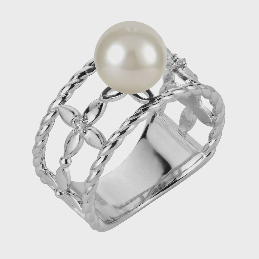 .925 SS 7.5-8mm Freshwater Pearl  & Diamond Ring