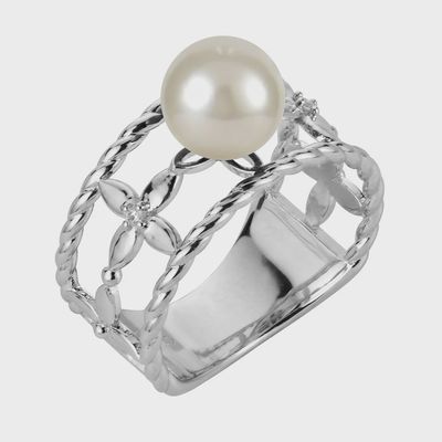 .925 SS 7.5-8mm Freshwater Pearl  & Diamond Ring