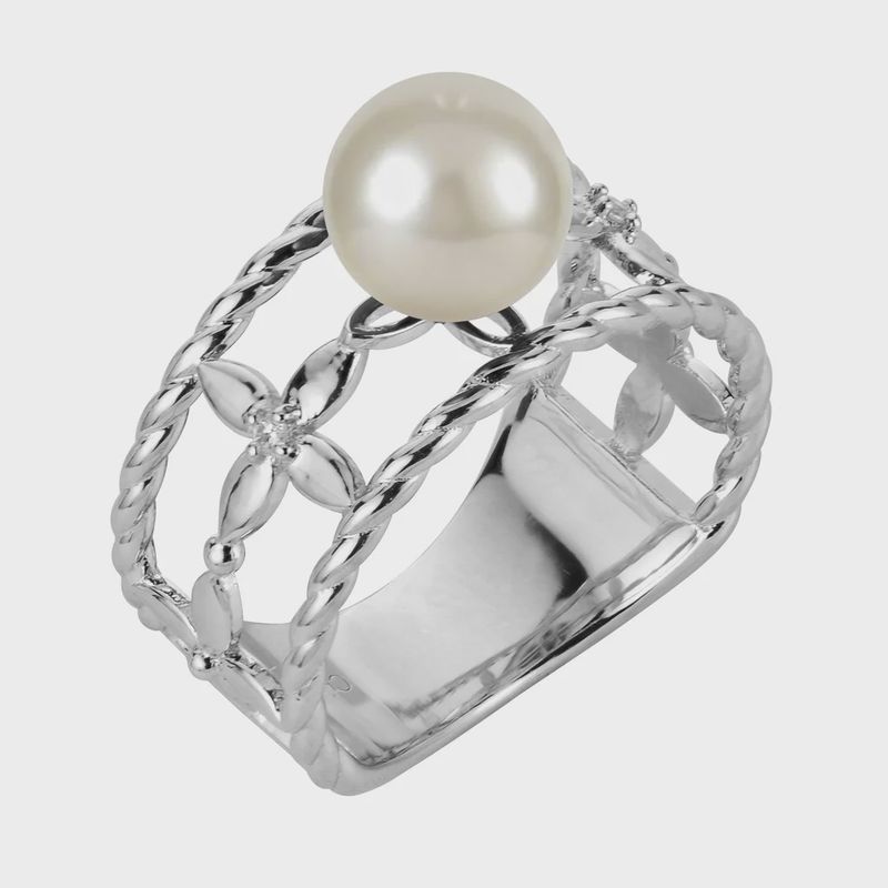 .925 SS 7.5-8mm Freshwater Pearl  & Diamond Ring