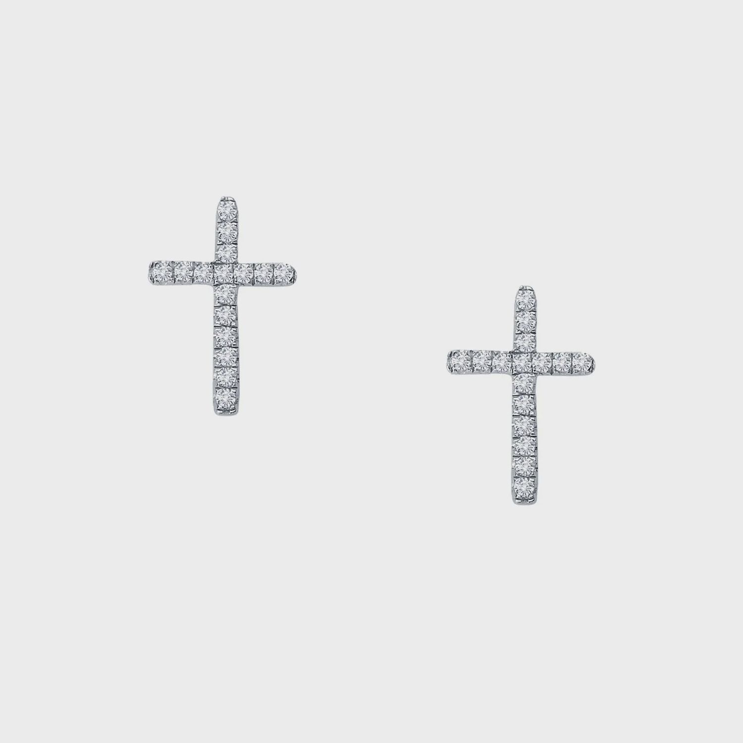 .925 Sterling Silver Dainty Cross Stud Earrings 0.32ctw