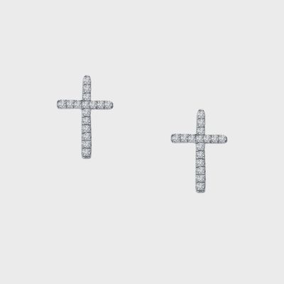 .925 Sterling Silver Dainty Cross Stud Earrings 0.32ctw