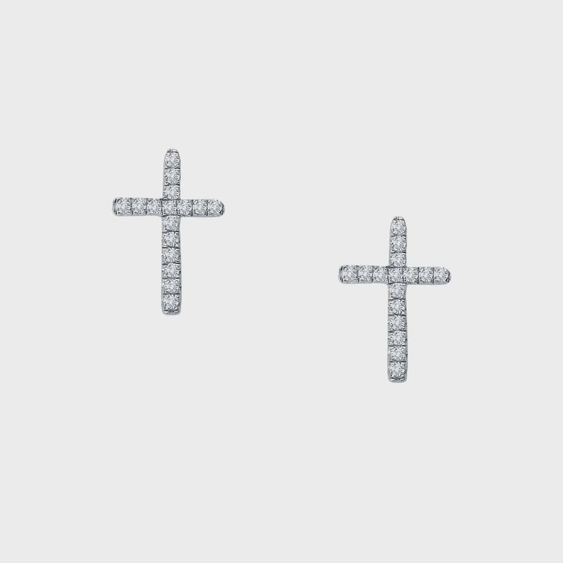 .925 Sterling Silver Dainty Cross Stud Earrings 0.32ctw