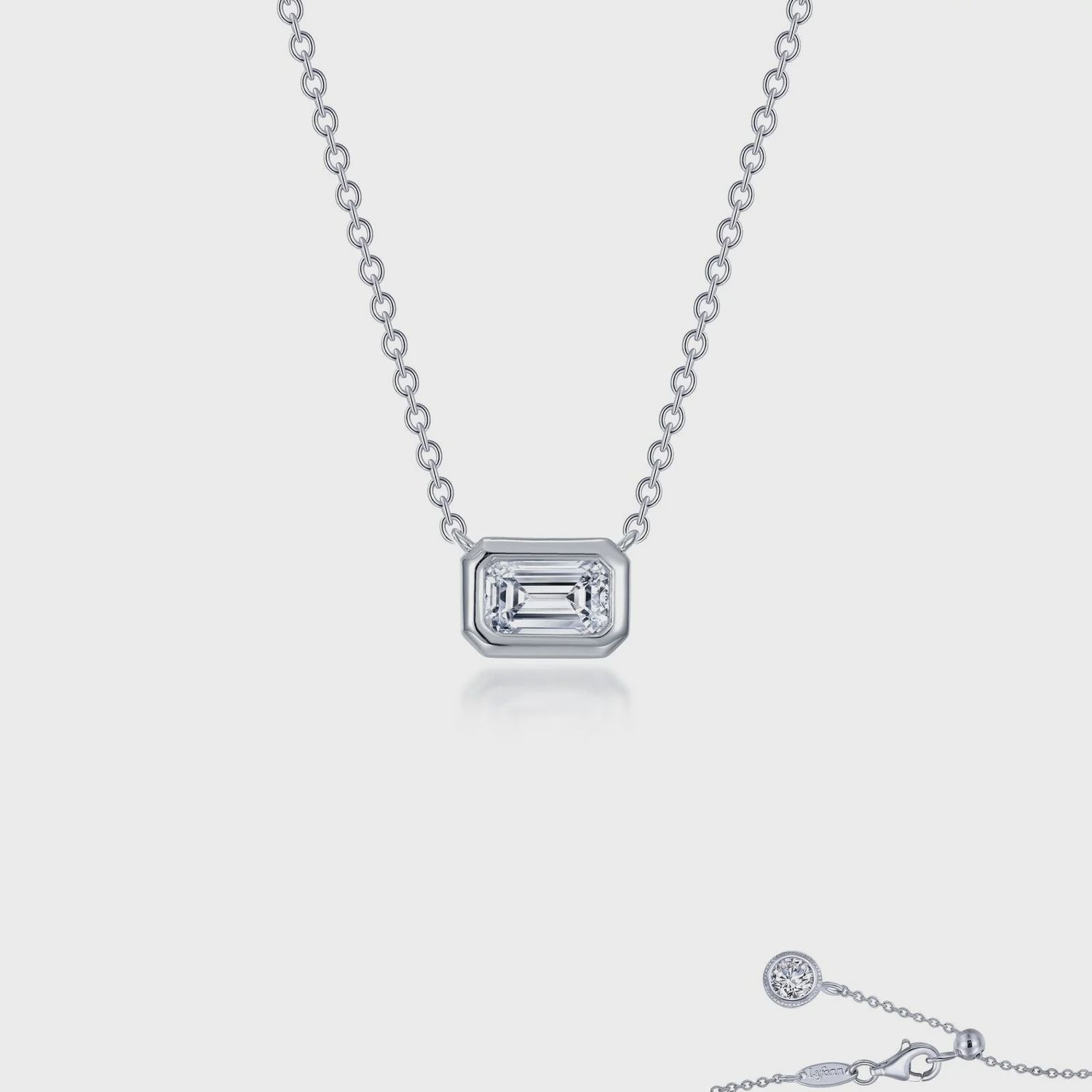 Sterling Silver East-West Bezel Set Emerald Cut Solitaire Choker Necklace Sterling Silver East-West Bezel Set Emerald Cut Solitaire Choker Necklace