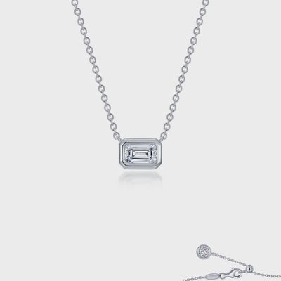 Sterling Silver East-West Bezel Set Emerald Cut Solitaire Choker Necklace