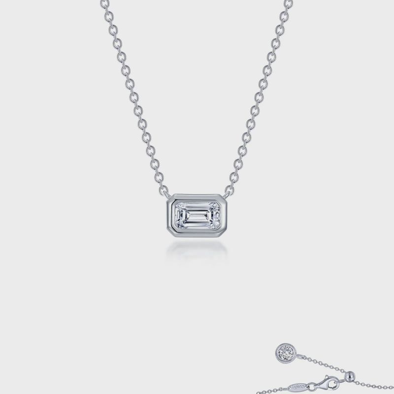 Sterling Silver East-West Bezel Set Emerald Cut Solitaire Choker Necklace