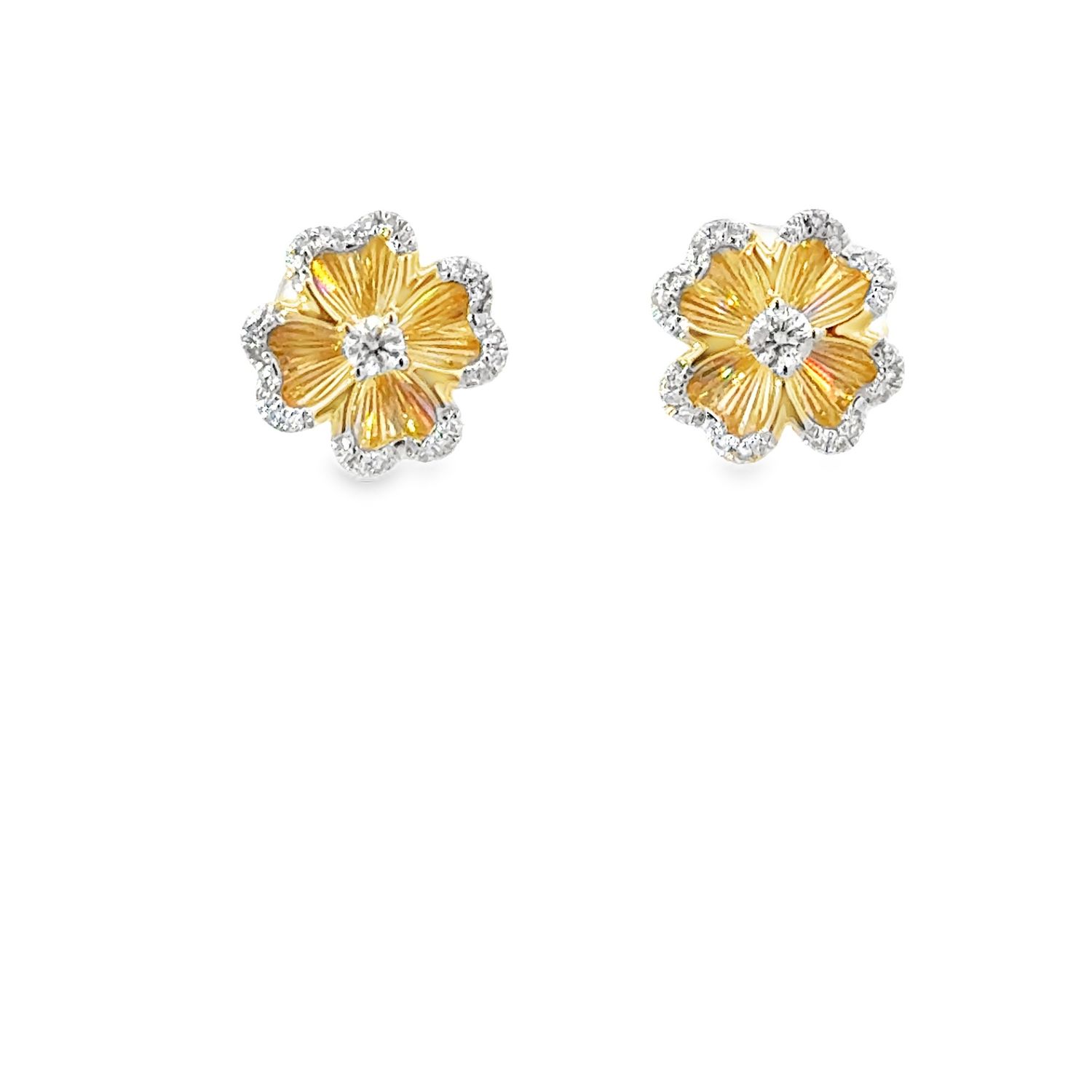 14k YG 0.20ctw Diamond Flower Bright Cut Earrings