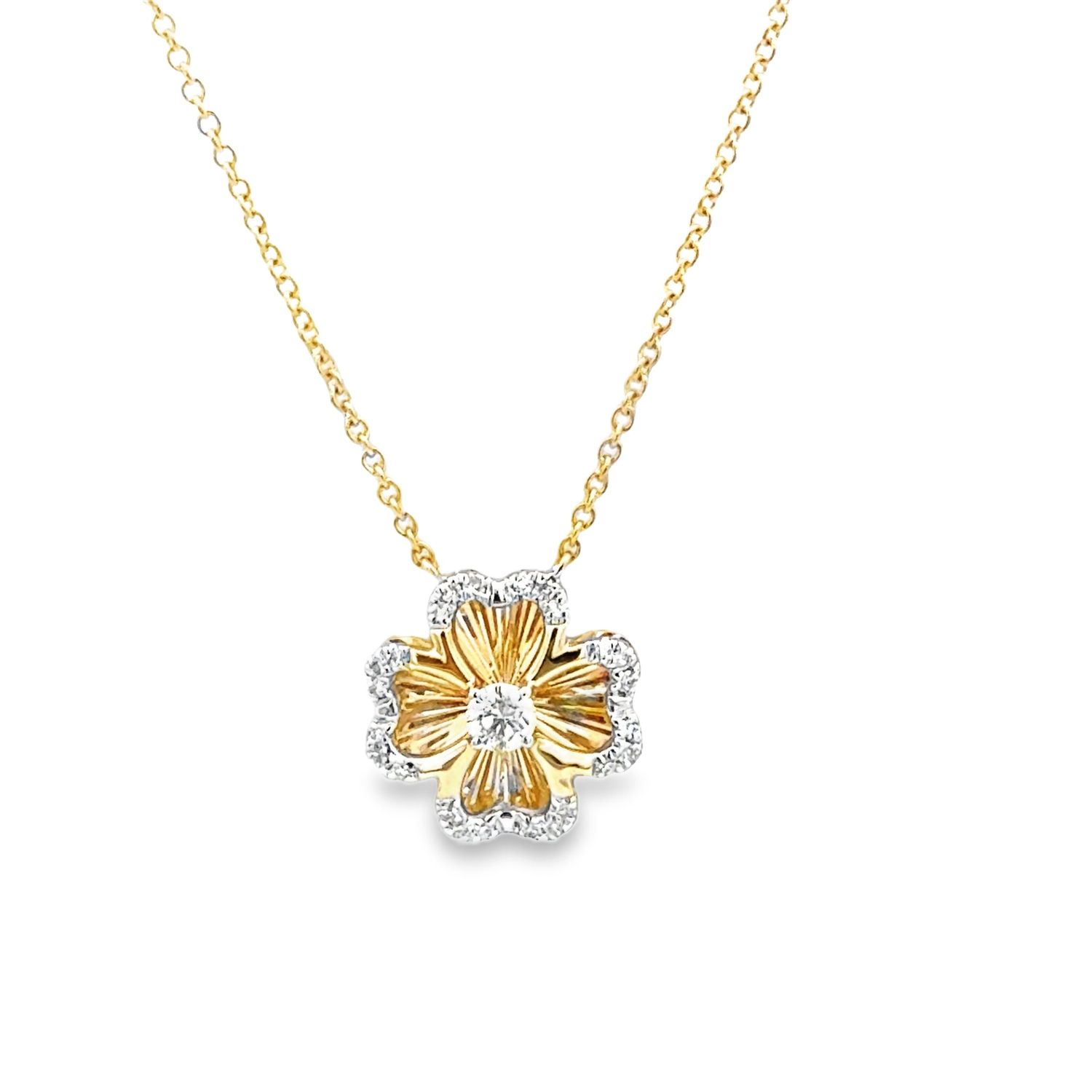 14k YG 0.10ctw Diamond Flower Bright Cut Necklace