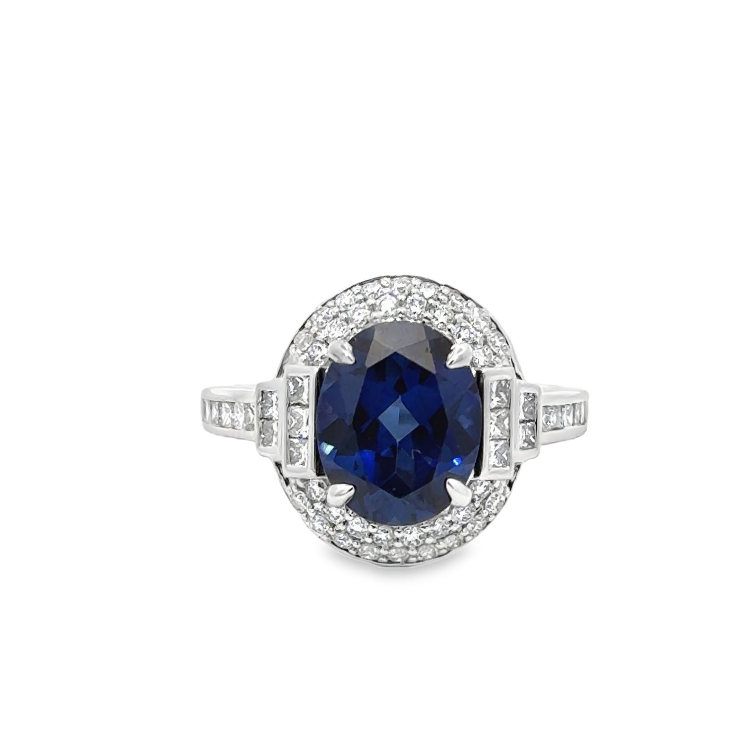 10k WG 0.65ctw Lab Diamond & 3.50ct Lab Sapphire Ring 10k WG 0.65ctw Lab Diamond & 3.50ct Lab Sapphire Ring