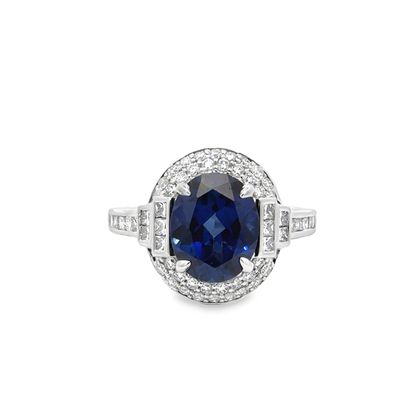 10k WG 0.65ctw Lab Diamond & 3.50ct Lab Sapphire Ring