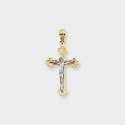 14k 2-Tone Gold Scalloped Edge Crucifix Cross Penandt 14k 2-Tone Gold Scalloped Edge Crucifix Cross Penandt