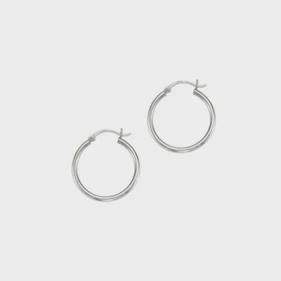 14k WG 2mm Shiny Tube Hoop Earrings