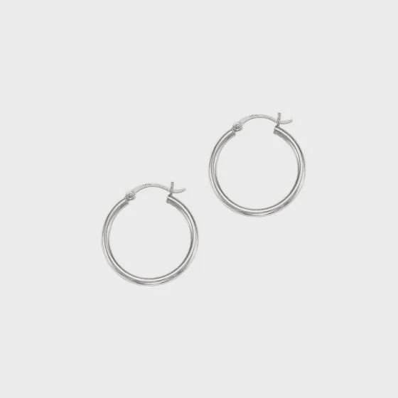 14k WG 2mm Shiny Tube Hoop Earrings