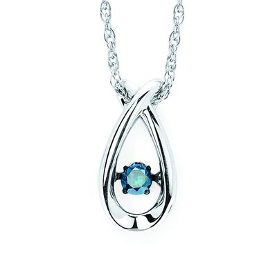 SS 0.07ctw Blue Shimmering Diamonds® Teardrop Pendant Necklace