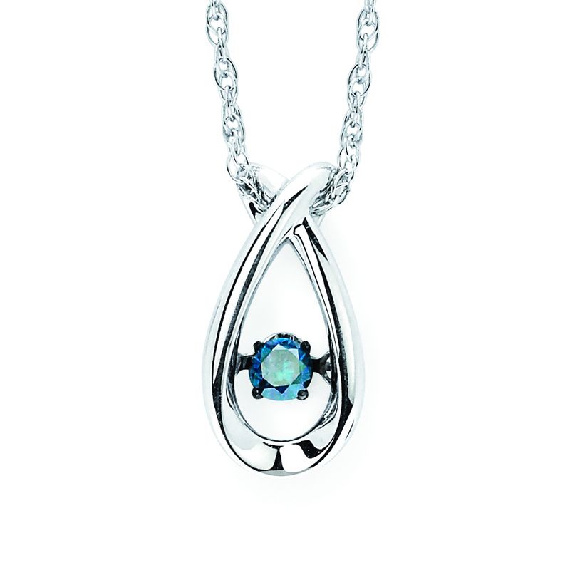 SS 0.07ctw Blue Shimmering Diamonds® Teardrop Pendant Necklace