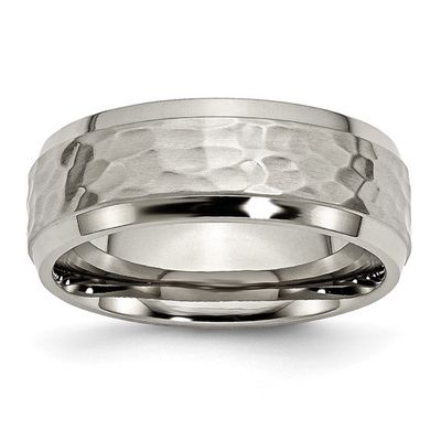 Men's Titanium Polished & Hammered 8mm Beveled Edge Band