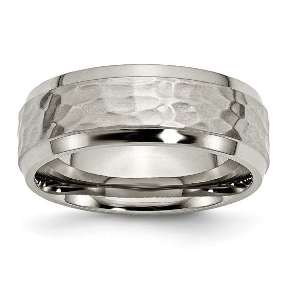 Men's Titanium Polished & Hammered 8mm Beveled Edge Band Men's Titanium Polished & Hammered 8mm Beveled Edge Band