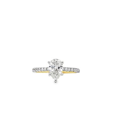 14k YG 1.25ctw Pear Cut Lab Diamond Engagement Ring