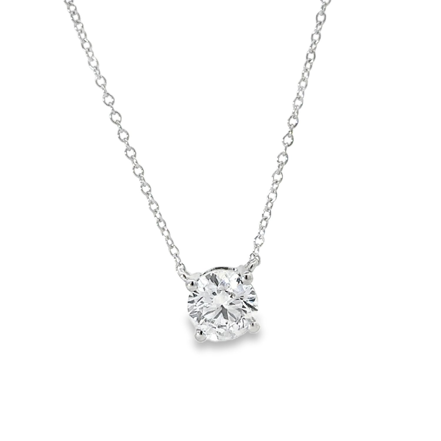 10K WG 1.00ct Round Lab Solitaire Diamond Pendant Necklace