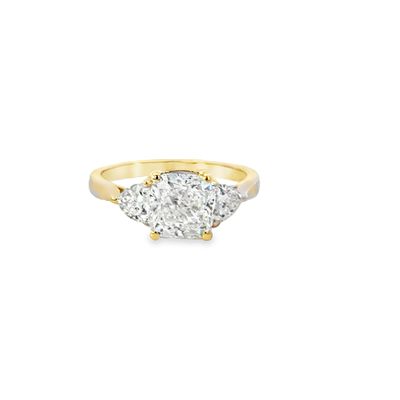 14k YG 2.50ctw Lab Diamond Cushion & Trillion Engagement Ring