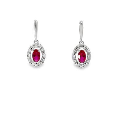 10k 0.50ctw Lab Diamond & 0.45ctw Lab Ruby Dangle Earrings 10k 0.50ctw Lab Diamond & 0.45ctw Lab Ruby Dangle Earrings