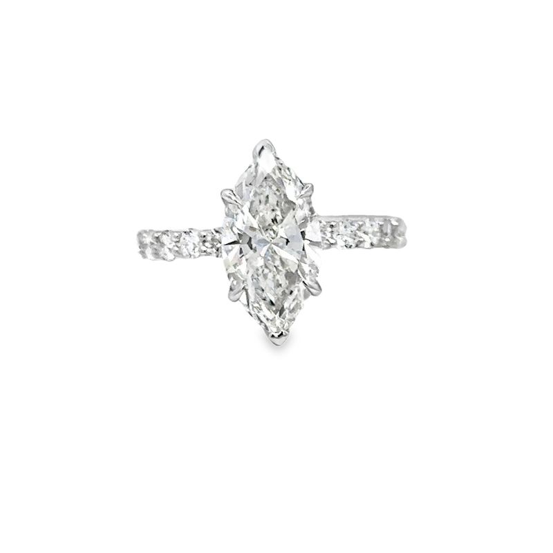 14k WG 3.75ctw Lab Marquise Diamond Engagement Ring with Hidden Halo