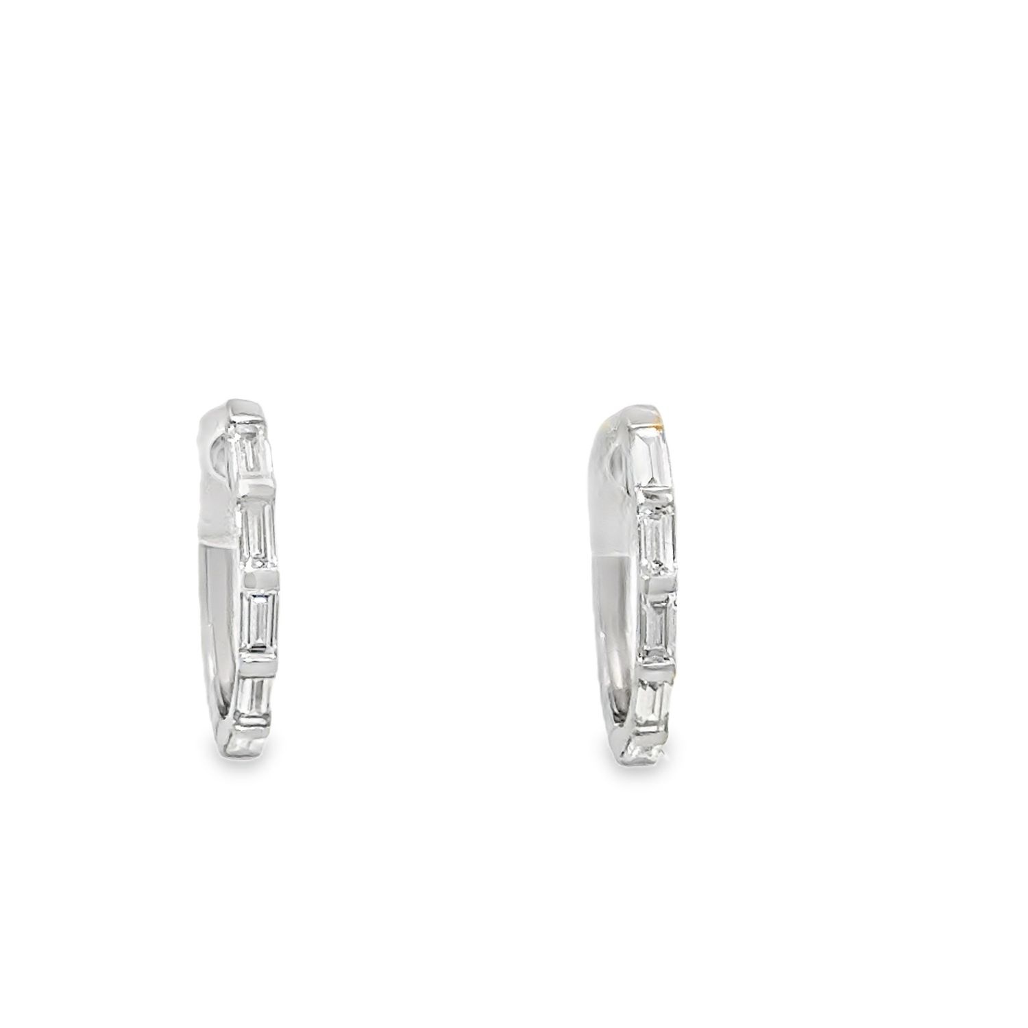 14k 0.50ctw Lab Baguette Diamond Hoop Huggies Earrings, Color: White Gold
