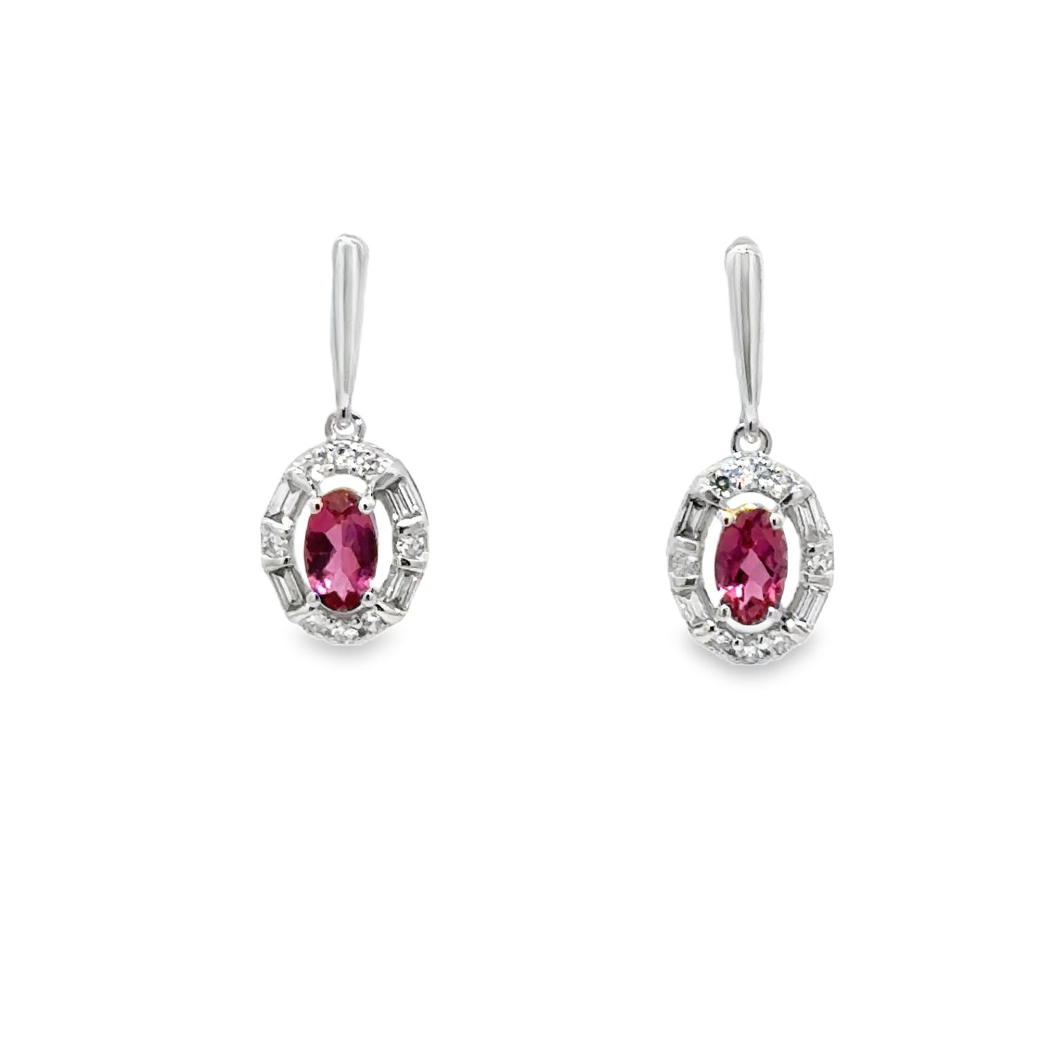 10K WG Lab Diamond & Lab Pink Tourmaline Dangle Earrings