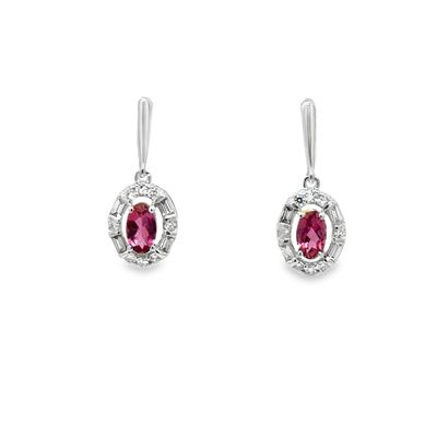 10K WG Lab Diamond & Lab Pink Tourmaline Dangle Earrings